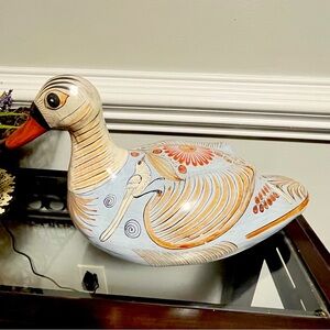 Large Vintage Tonala Mexican Duck Made in Mexico Hand Crafted & Painted Pottery